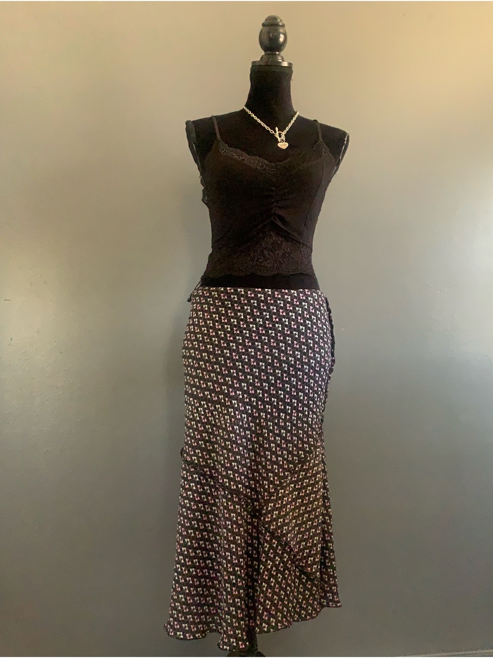 Black Maxi Skirt with Pink Geometric Print